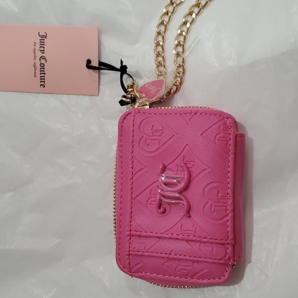 Juicy Couture good times pink monogram square zip around case wallet & charm new - Picture 5 of 10